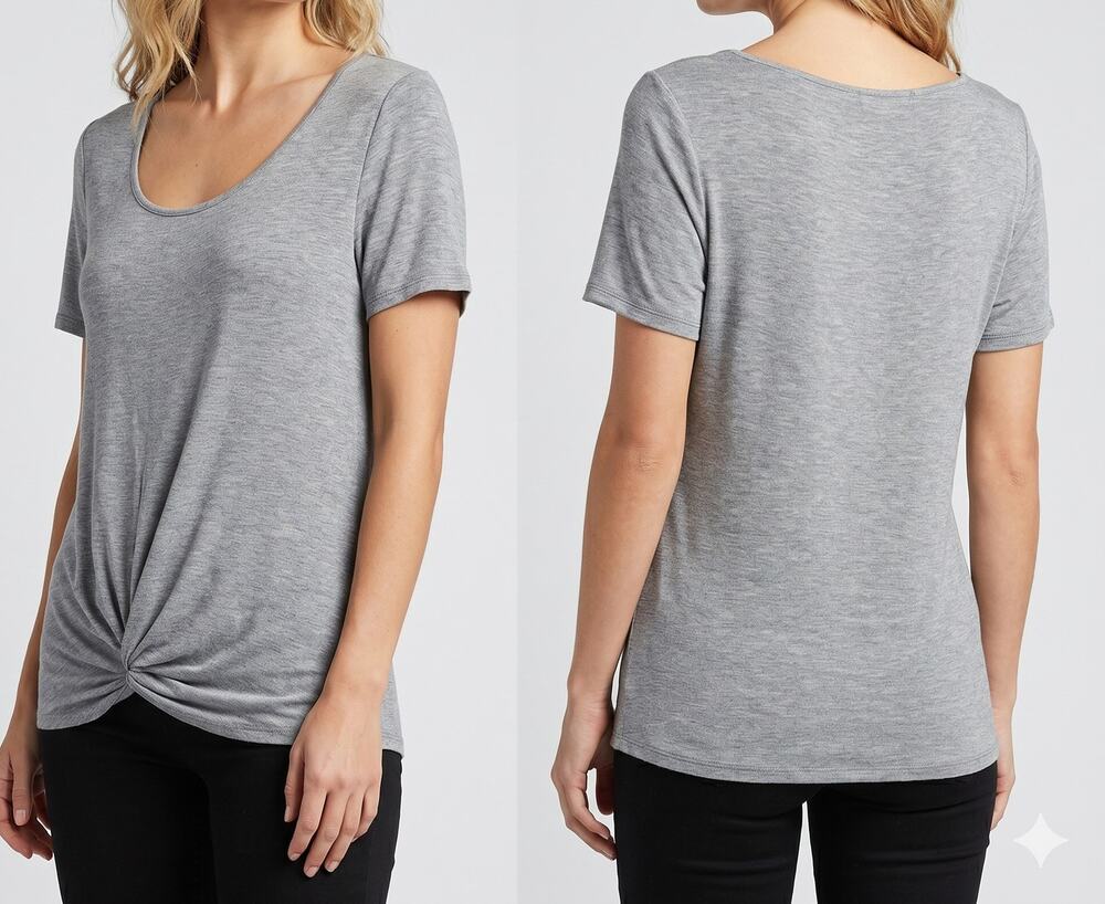 Calvin Klein Womens Gray Small Short Sleeve Tee TShirt Gathered Twist Waist